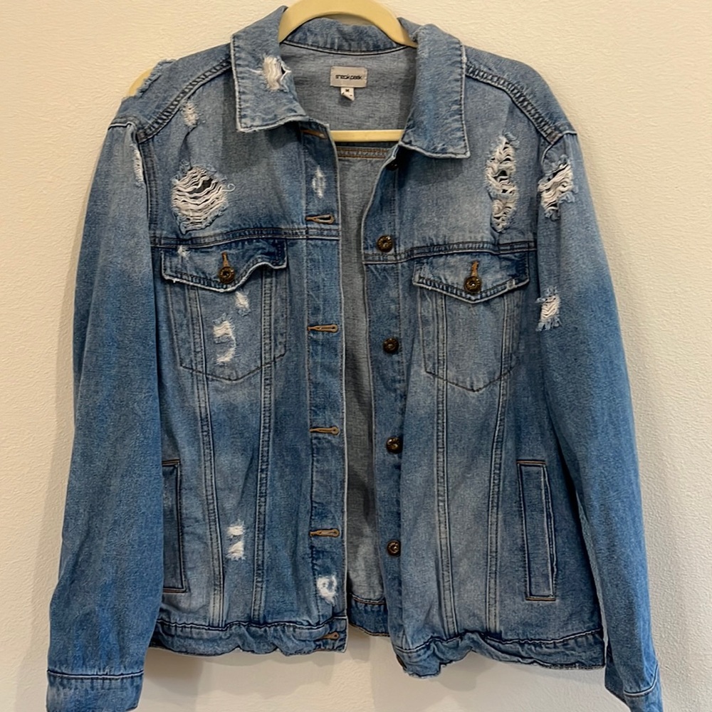 Distressed Button-Up Jean Jacket